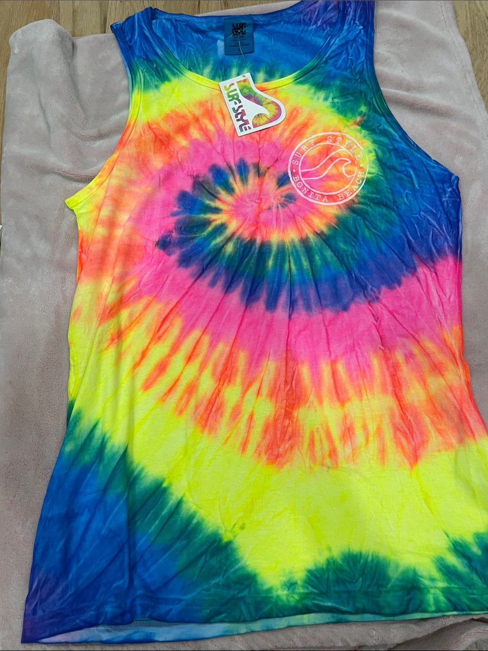 Rip Curl Neon Tie-Dye Spiral Muscle Tank - Pink, Yellow, Blue, Green